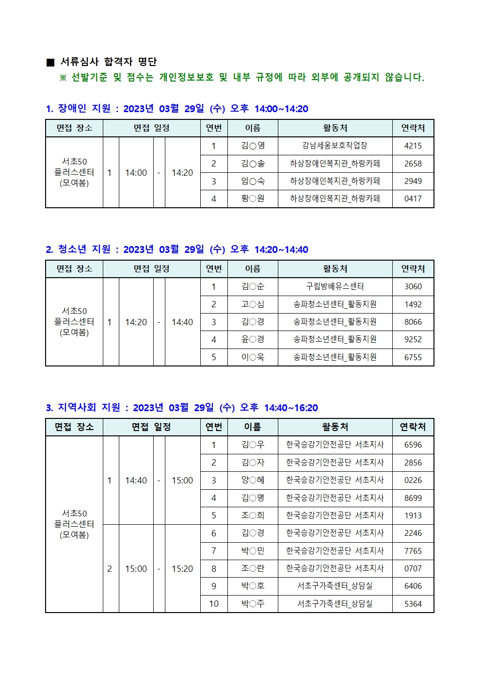 [2023년+서초50%2B+보람일자리]+2차+모집_서류+합격자+공고+(익명)002.jpg