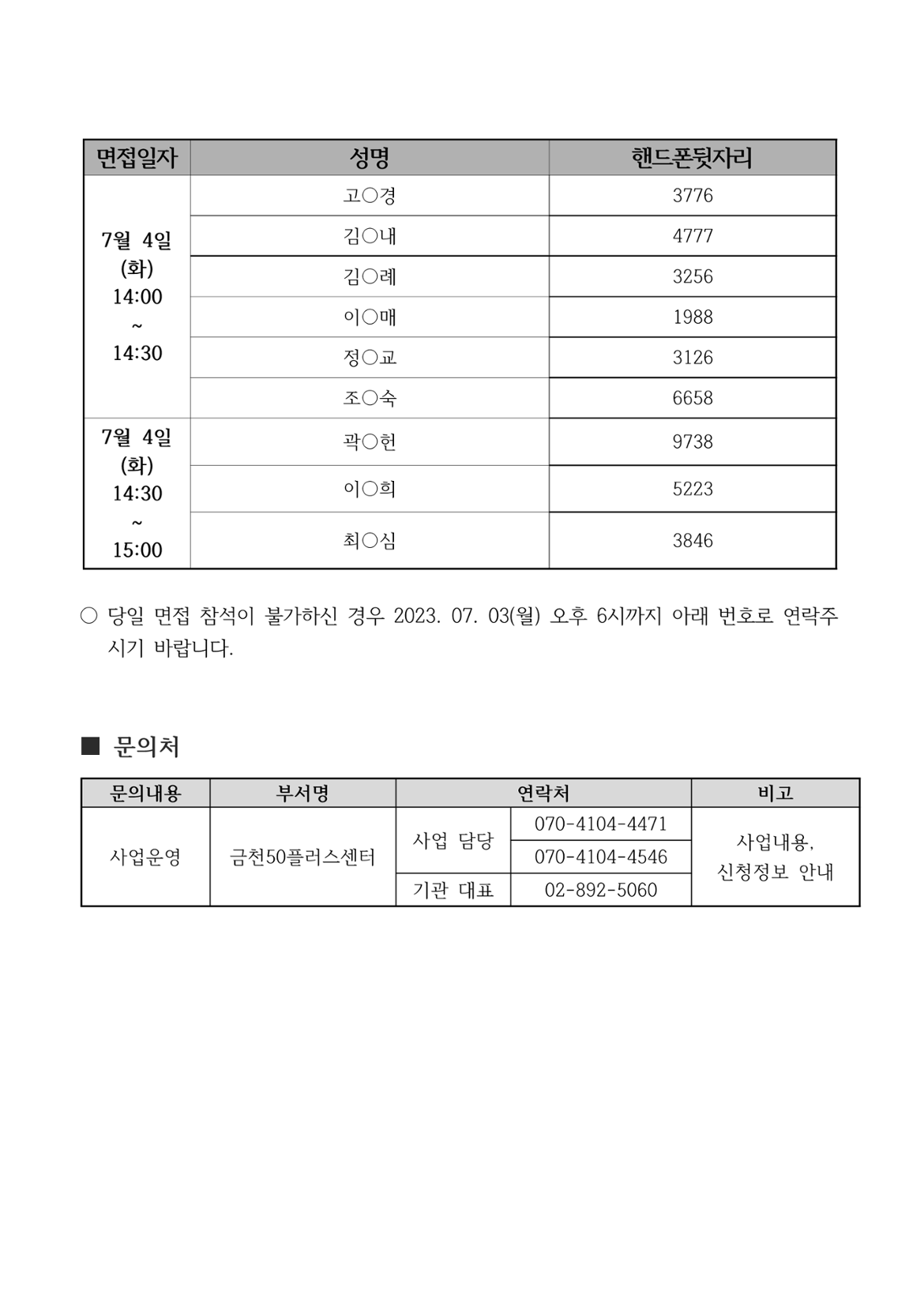 2023+서울시+보람일자리사업+지역복지사업단(금천%2C+구로)+4차+추가모집+서류합격자+및+면접+안내_3.png